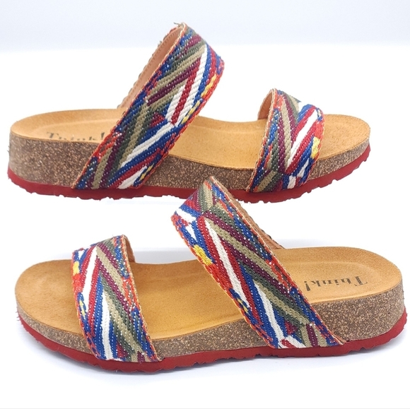 Think! Koak Cork Size 10 EU 41 Multicolor Leather Slip On Open Toe Sandals - Picture 2 of 13